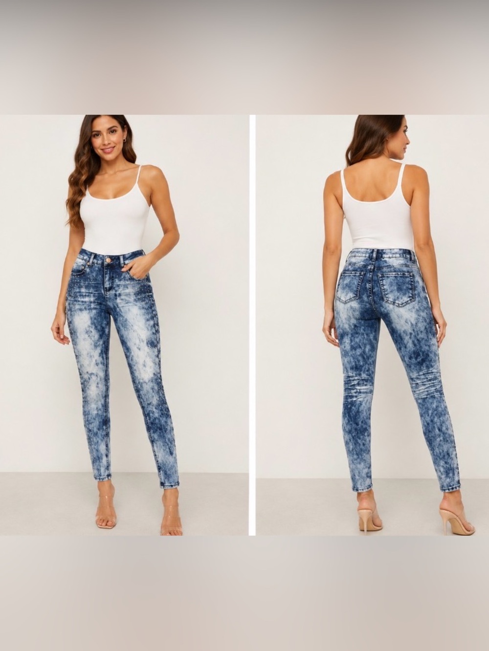 Tinseltown Blue Skinny Jeans with Distressed Acid Wash